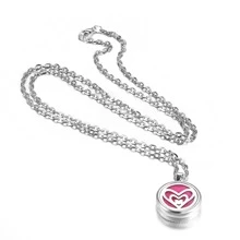 Heart Print Round Pendant Necklace Silver Stainless Steel Fashionable Popular Jewelry Gift Party For Men