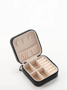 1入迷你珠寶盒,帶裝飾貼紙和毛巾布珠寶展示架,旅行珠寶拉鍊盒,耳環項鍊戒指便攜式珠寶盒,皮革收納化妝袋,化妝品收納盒,浴室,旅行,宿舍用,珠寶盒,珠寶配件戒指手鐲珠寶收納盒,女性禮物,女孩禮物,女友禮物 - 黑色 - 查看 8