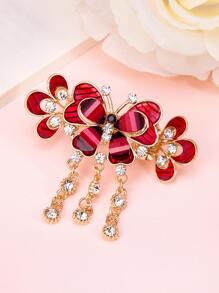 女性水鑽裝飾蝴蝶設計髮夾適用於頭髮裝飾用品 - 紅色 - 查看 2