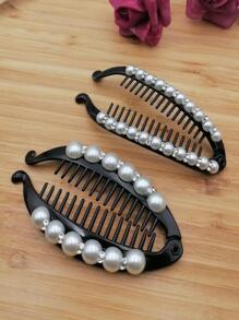 1 chiếc kẹp tóc hình quả chuối trang trí ngọc trai giả thanh lịch dành cho nữ, kẹp tóc hình quả chuối, kẹp tóc càng cua, kẹp tóc cài đầu, đồ dùng học tập, phụ kiện tóc ngọc trai, phụ kiện đội đầu - màu đen - Xem 7