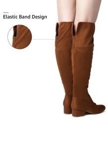 Women Knee High Boots Suede Chunky Heel Side Zipper Fashion Boots Stretch Over The Knee Boots Valentine's Day - 棕色 - 查看 4