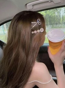 皇家品牌6入組女性假珍珠與鑽石裝飾的剪刀造型時尚髮夾，適用於日常生活 - 白色 - 查看 2