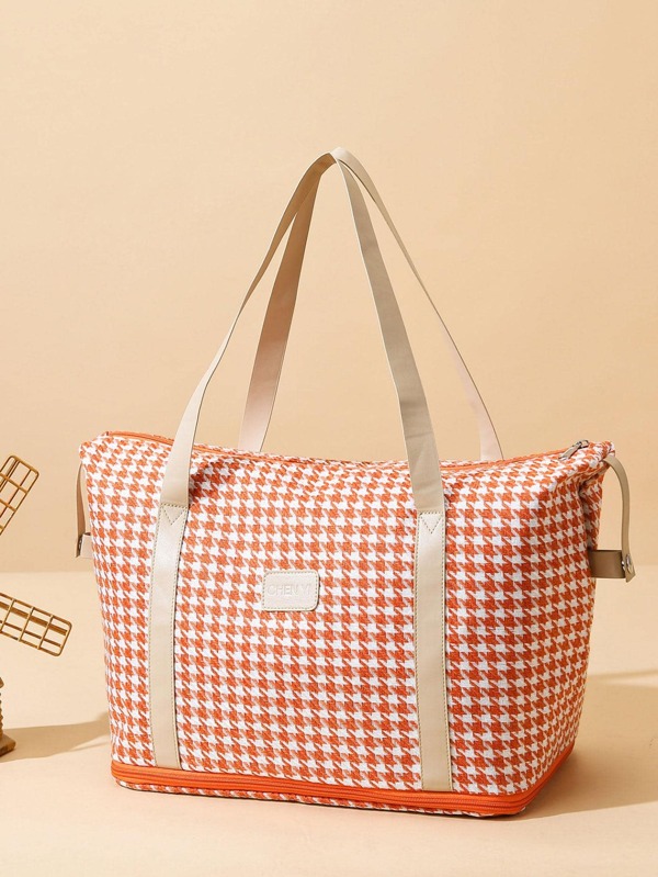 Houndstooth Pattern Large Capacity Folding Travel Bag Waterproof Tote