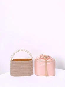 迷你粉色的水鑽和人造珍珠裝飾晚會包適合派對 - 珊瑚粉 - 查看 8