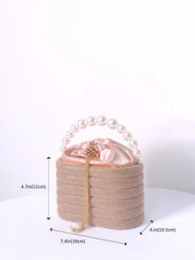 迷你粉色的水鑽和人造珍珠裝飾晚會包適合派對 - 珊瑚粉 - 查看 7