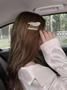 皇家品牌6入組女性假珍珠與鑽石裝飾的剪刀造型時尚髮夾，適用於日常生活 - 白色 - 查看 3