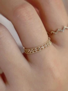 Nhẫn bạc trang trí bằng đá khối Zirconia - Vàng - Xem 2