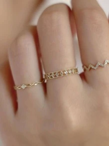 Nhẫn bạc trang trí bằng đá khối Zirconia - Vàng - Xem 4