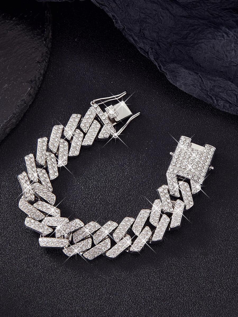 1 件冰冷闪亮厚朋克风格项链，时尚珠宝礼物，适合男士、男孩，适合迈阿密街头风格派对 - 銀色 - 查看 1