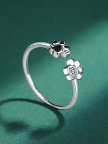 HuooNew Anillo abierto zirconia cúbica pata adorno plata esterlina - Plateado - Ver 5