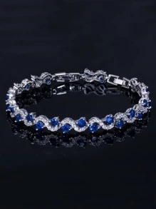Blue Gemstone Silver Plated Bracelets 1pc Luxury Bridal Wedding Jewelry Cubic Zirconia Women Bracelets Engagement Anniversary Gift For Girlfriend Wife