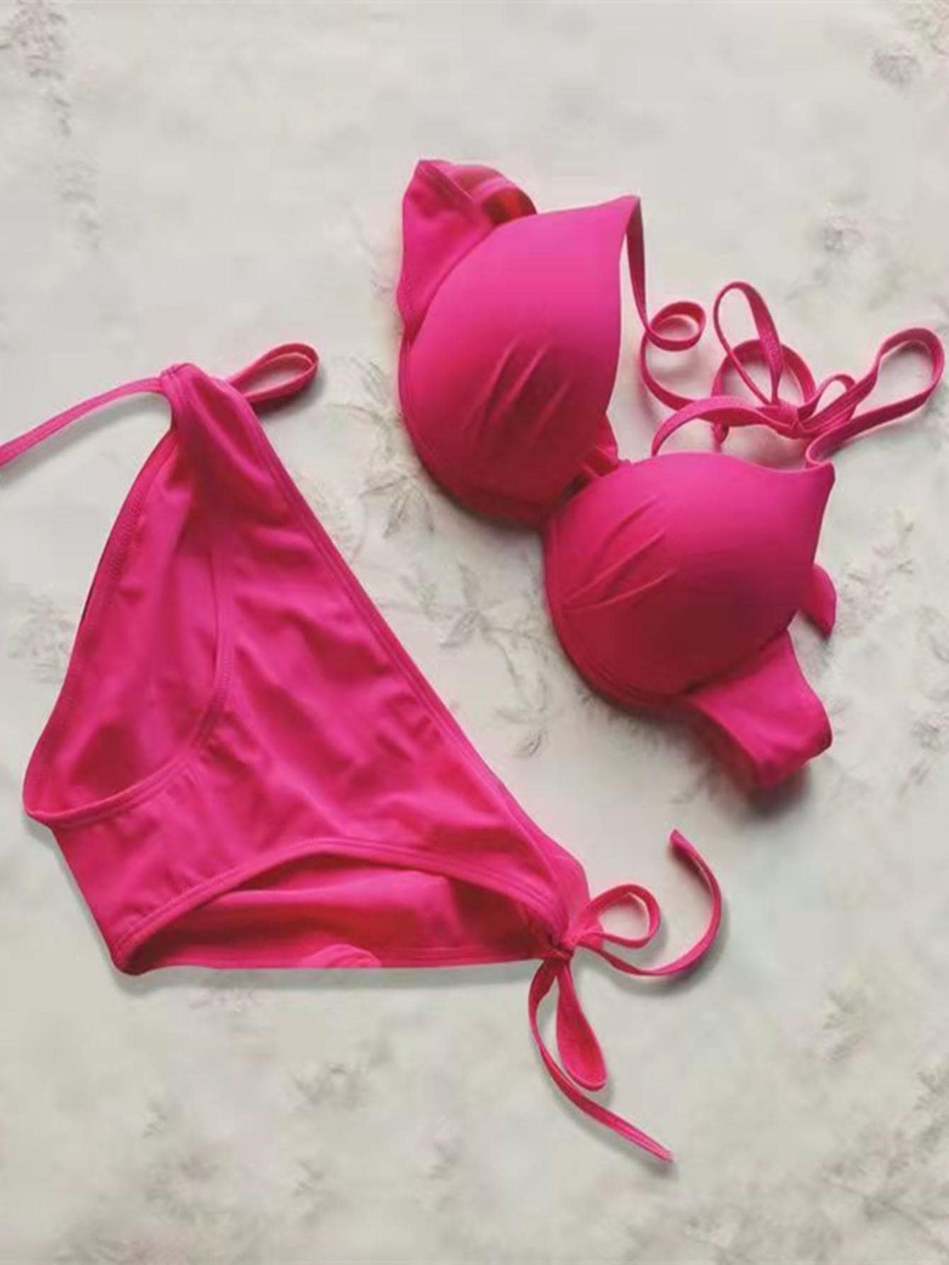 Solid Tie Side Bikini Set For Summer Beach, Vacation Bikini