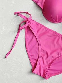 Solid Tie Side Bikini Set For Summer Beach, Vacation Bikini