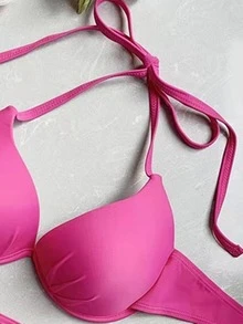 Solid Tie Side Bikini Set For Summer Beach, Vacation Bikini