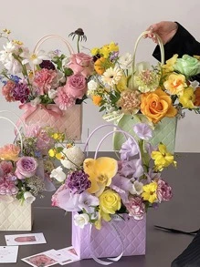 1pc Portable Kraft Paper Flower Box Waterproof Packaging Bag Handhold Rose Flower Shop Wedding Valentine'S Day Gift Wrapping Bag - Green - View 7