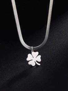 1 PC Thời Trang Bằng Thép Không Gỉ Cỏ Bốn Lá Mặt Dây Chuyền Vòng Cổ Cho Nữ Cho Quà Tặng Của Bạn Bè - Bạc - Xem 3