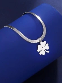1 PC Thời Trang Bằng Thép Không Gỉ Cỏ Bốn Lá Mặt Dây Chuyền Vòng Cổ Cho Nữ Cho Quà Tặng Của Bạn Bè - Bạc - Xem 2