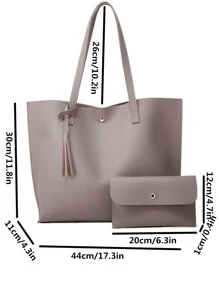 New Arrivals 2022 Tassels Tote & Shoulder Bag 2pcs/Set Plain Large Capacity Shopping Bag European And American Fashion Handbag - Mauve Purple - View 4