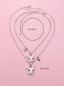 2 piezas de collar con colgante de conejo de resina de plástico bonito para niñas, regalos de joyería de cumpleaños ideales para mejores amigos - Blanco - Ver 4