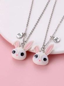 2 piezas de collar con colgante de conejo de resina de plástico bonito para niñas, regalos de joyería de cumpleaños ideales para mejores amigos - Blanco - Ver 3