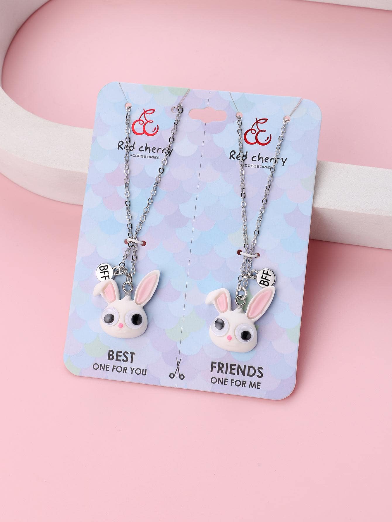 2 piezas de collar con colgante de conejo de resina de plástico bonito para niñas, regalos de joyería de cumpleaños ideales para mejores amigos - Blanco - Ver 1