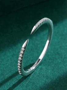 1pc Simple 925 Sterling Silver Adjustable Open Ring, Gift - Silver - View 3