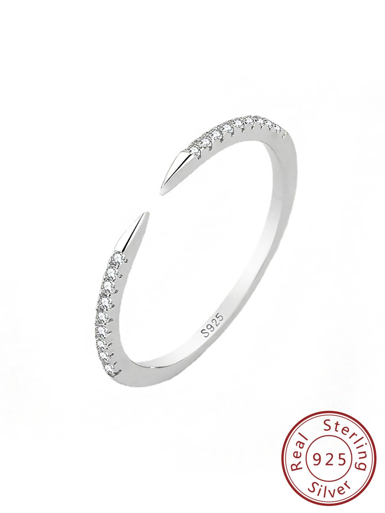 1pc Simple 925 Sterling Silver Adjustable Open Ring, Gift - Silver - View 1