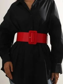1 Pieza Cinturón Pu Con Espejo Para Mujer Con Hebilla De Bolso, Cinturón Pu Ancha En Color Dopamina Brillante, Adecuado Para Uso Diario - Rojo - Ver 6