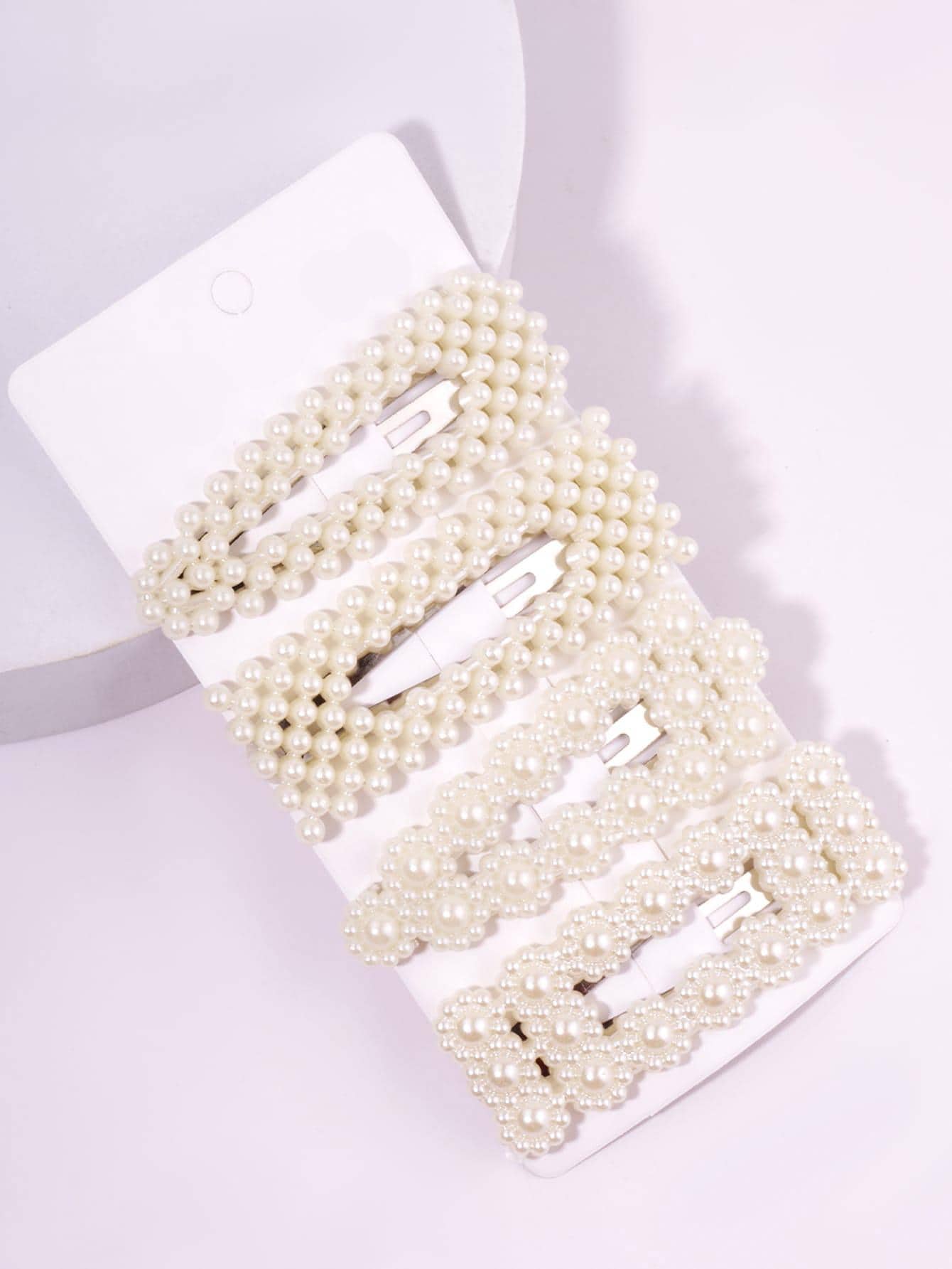 4个时尚仿珍珠发夹，适合日常佩戴 - 米色 - 查看 1