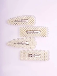 4个时尚仿珍珠发夹，适合日常佩戴 - 米色 - 查看 4