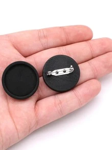 10入組不鏽鋼針和空白木胸針底座,圓形嵌板托盤,diy胸針首飾製作 - 黑色 - 查看 4