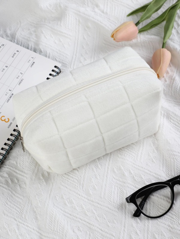 1pc Fuzzy High Capacity Pencil Bag, Cute Multi-purpose Office Stationery Organizer For Teen School