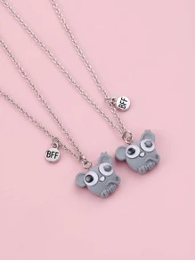 2pcs Toddler Girls' Cartoon Mouse Shaped Resin Pendant Necklace, Grey, Suitable For Everyday Wear - Light Grey - View 1