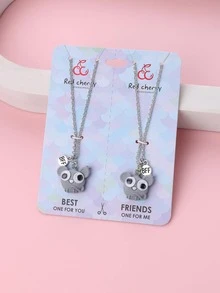 2pcs Toddler Girls' Cartoon Mouse Shaped Resin Pendant Necklace, Grey, Suitable For Everyday Wear - Light Grey - View 3