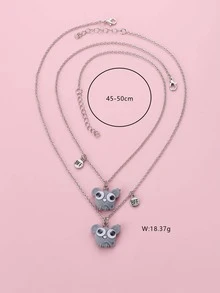2pcs Toddler Girls' Cartoon Mouse Shaped Resin Pendant Necklace, Grey, Suitable For Everyday Wear - Light Grey - View 4