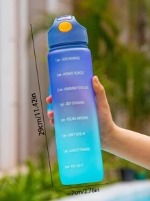 1 Stück Slogan Graphic Farbverlauf zufällige Farbe Flasche, 1000ml Sportflasche mit Sprungabdeckung und Zeitmessskala, Rückkehr zu Schulbedarf, Große Kapazität Wasserflasche - Blau - Übersicht 2
