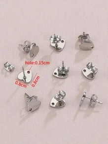 10 件不锈钢心形耳钉适用于 DIY 耳环底座珠宝制作孔吊坠饰品组件配件 - 銀色 - 查看 2