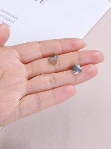 10 件不锈钢心形耳钉适用于 DIY 耳环底座珠宝制作孔吊坠饰品组件配件 - 銀色 - 查看 4