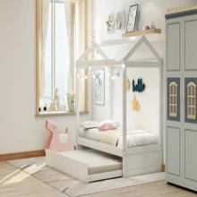 House Bed with Trundle, can be Decorated,White(Old SKU:SM000103AAK) - White - View 3