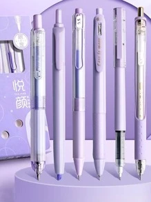 6入組字母圖案凝膠簡約風多用途中性筆適用於學生 - 紫色 - 查看 1