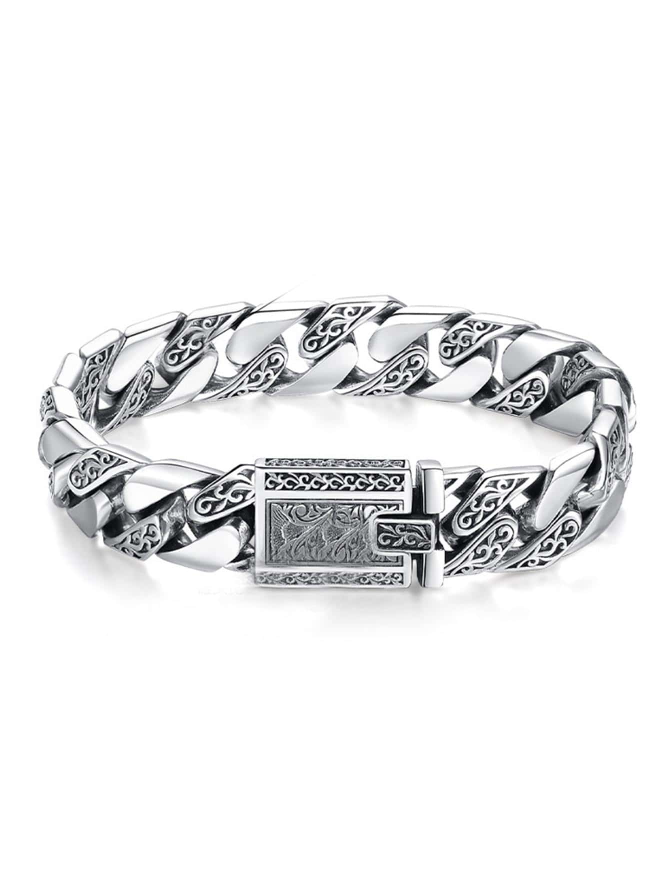 Pulsera de cadena texturizada para una apariencia elegante para hombres Regalo para fiesta - Plata antigua - Ver 1