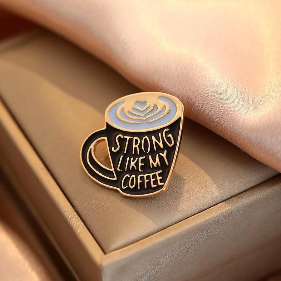 Coffee Cup Design Brooch - Black - View 1