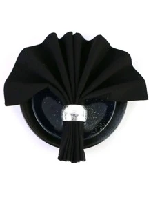 1 cái Khăn Ăn Bằng Vải Màu Trơn Màu Đen Khăn Ăn Hộ Gia Đình - màu đen - Xem 3