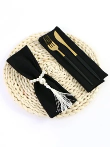 1 cái Khăn Ăn Bằng Vải Màu Trơn Màu Đen Khăn Ăn Hộ Gia Đình - màu đen - Xem 2