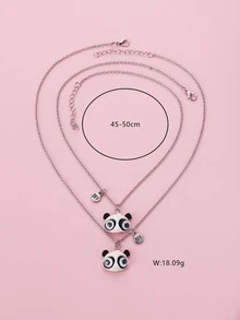 2入組女孩貓熊吊墜項鍊適用於朋友禮品