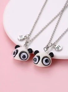 2入組女孩貓熊吊墜項鍊適用於朋友禮品