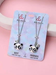 2入組女孩貓熊吊墜項鍊適用於朋友禮品