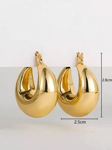 1雙時尚極簡風格圓耳環適合女士日常裝飾 - 金黃色 - 查看 3