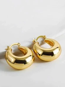 1雙時尚極簡風格圓耳環適合女士日常裝飾 - 金黃色 - 查看 2