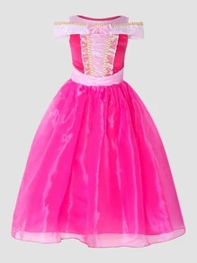 Vestido plisado con bloques de color lindo para niña, adecuado para fiestas y banquetes - Rosa Fucsia - Ver 6